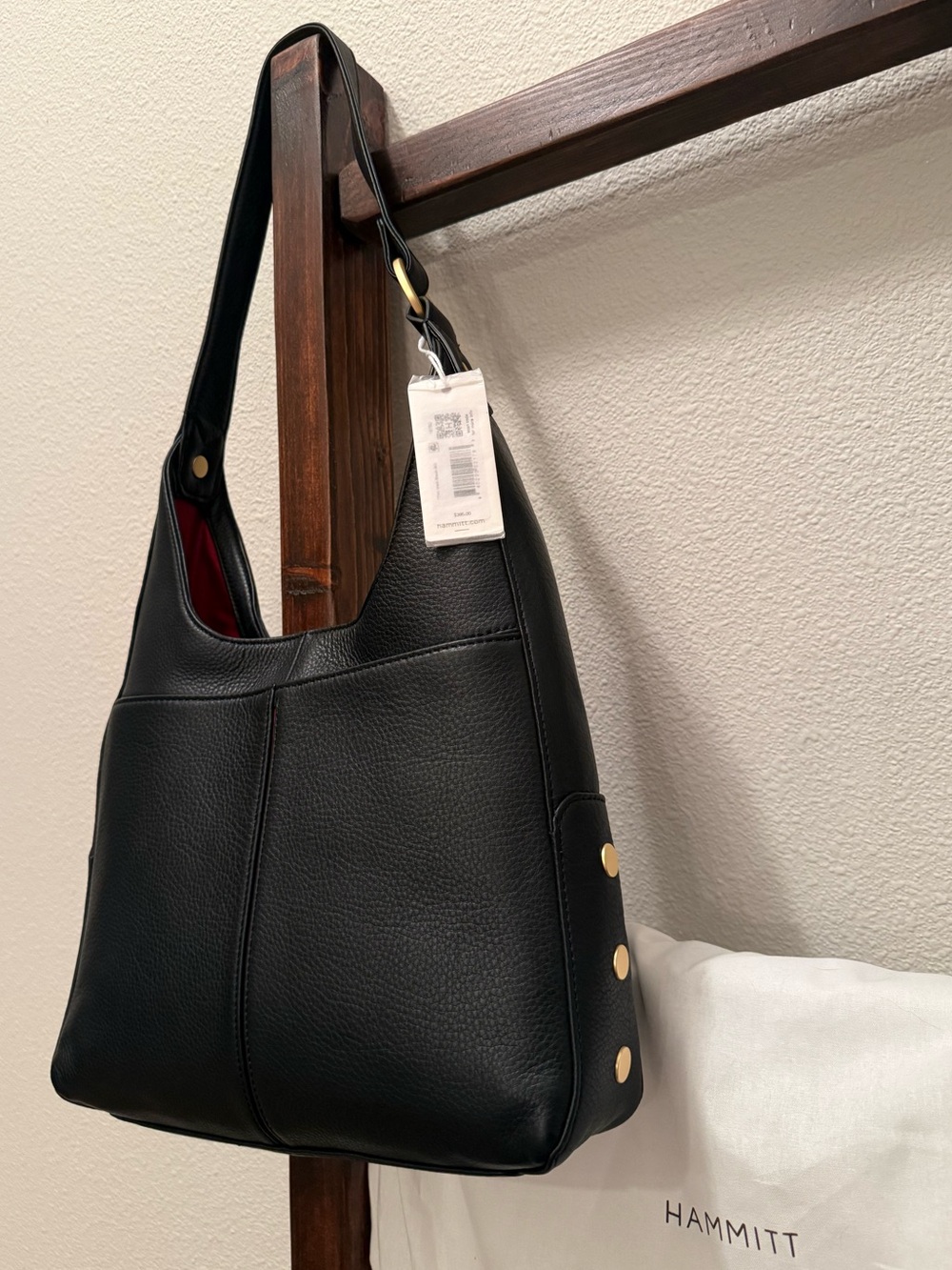 NWT Hammitt Tim Medium - Soft Leather Shoulder Bag - Black/Brushed Gold